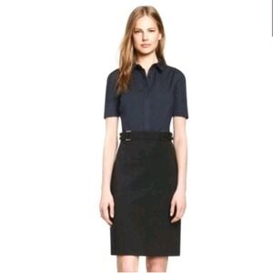 Tory Burch Navy Short-Sleeve Shirt Dress with Black Skirt